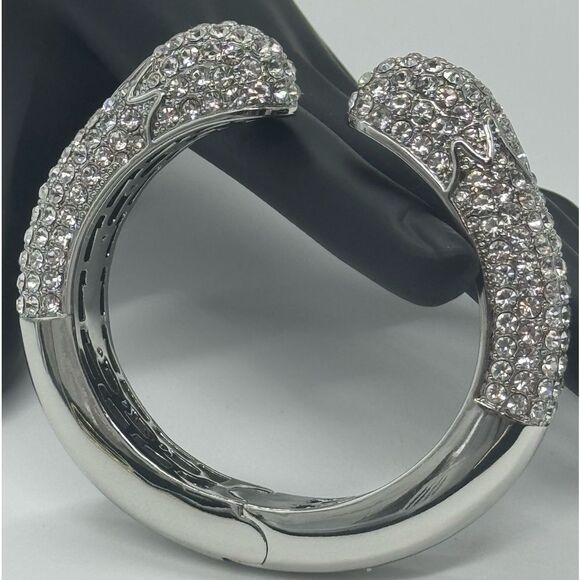 High End Department Store Designer Kissable Hinged Cuff Bracelet with Pave CZ - Picture 11 of 13